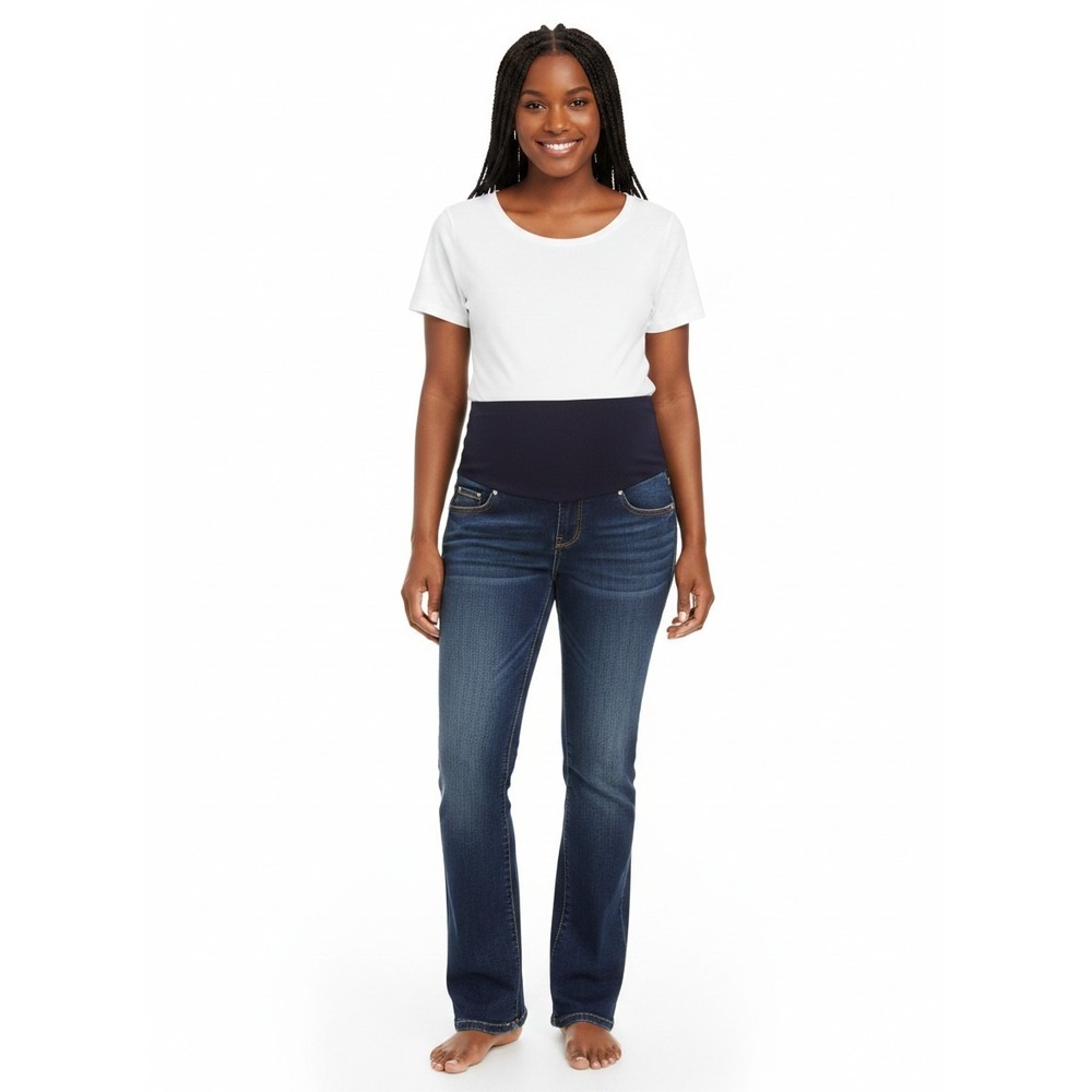 Indigo Blue Maternity Jeans Dark Wash Secret Fit Belly Straight Leg Size L Large